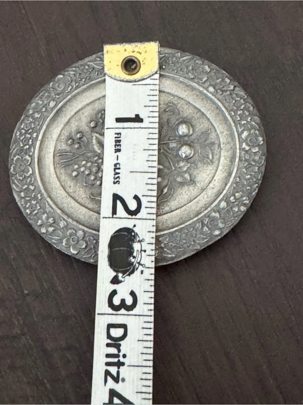 Vtg Belt Buckle Ornate Oval Metal Womens Floral Fruit Silver Tone Western Cowboy